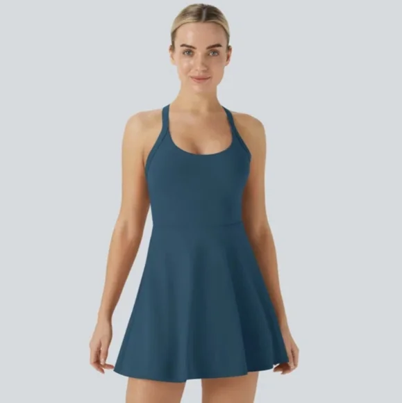 navy blue dress for baby girl Halara SoftlyZero Plush Backless Active Dress Workout Dress - Black main image 0